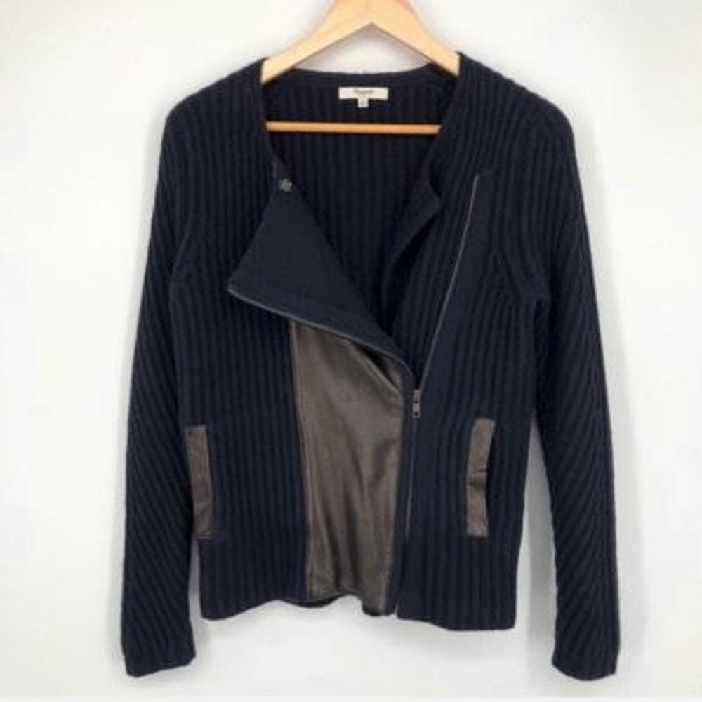 Madewell Merino Wool Leather Motorcycle Sweater Jacket